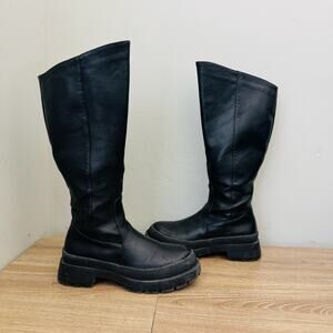 Dream Pairs Black Leather Knee High Platform Boots Women’s Size 5